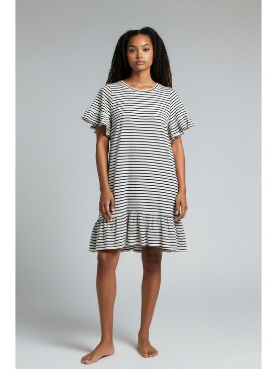 Max Studio Dresses & Skirts - Max Studio Striped Mini Dress Ruffled Sleeves Flounced Hem 1X White & Black
